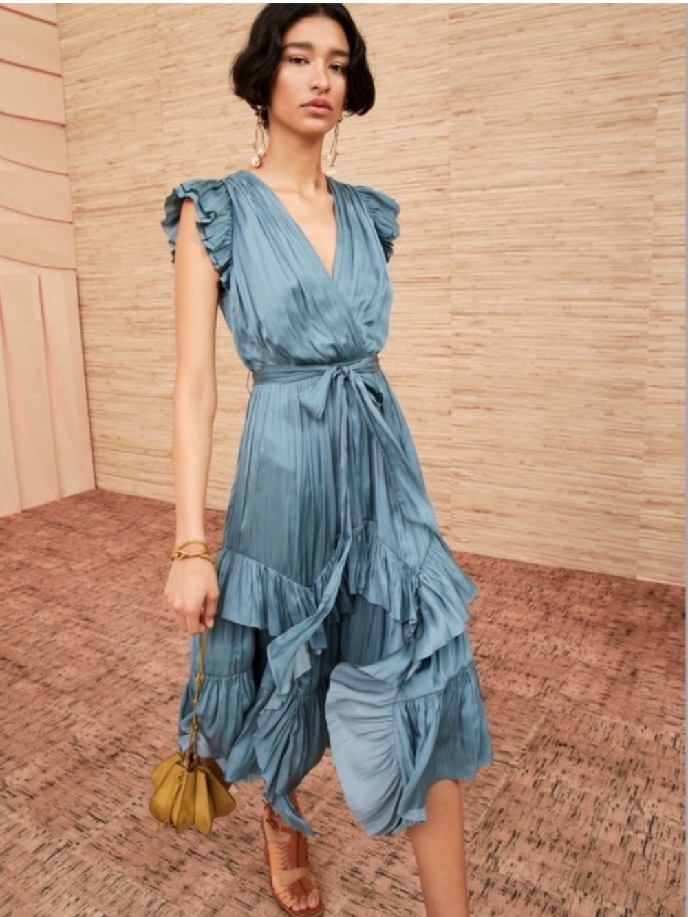 Ulla Johnson Dusty Blue Ruffled Midi Dress